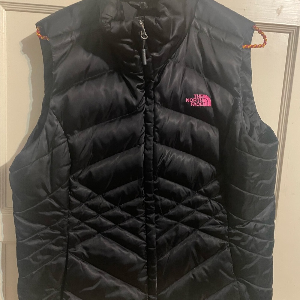 The North Face Black Quilted Vest with Pink Logo